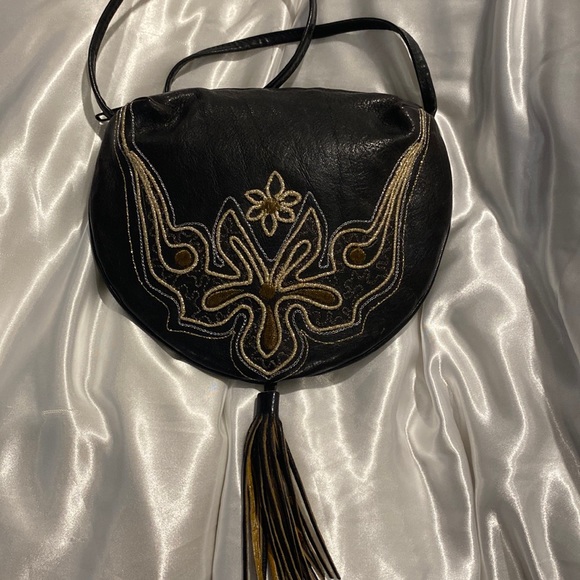 BRACCIALINI VINTAGE LEATHER CROSSOVER BAG WITH EMBEZZLEMENT - Picture 2 of 12